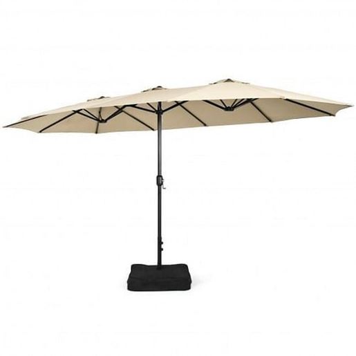 Picture of 15 Feet Double-Sided Twin Patio Umbrella with Crank and Base Coffee in Outdoor Market-Beige - Color: Beige