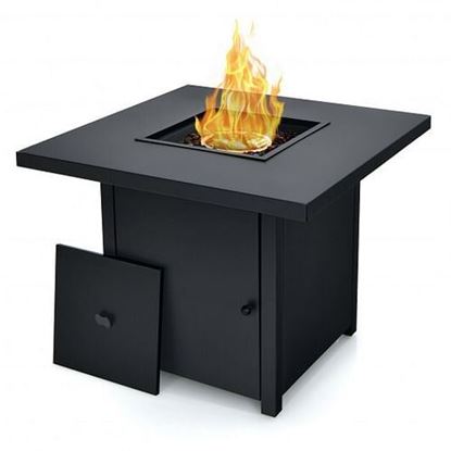 Picture of 32 Inch 40000 BTU Propane Fire Pit Table with Lid and Fire Glass - Color: Black