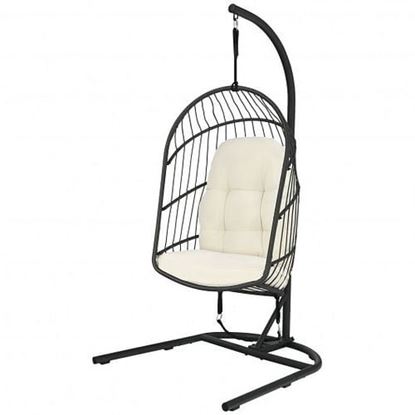 Picture of Hanging Wicker Egg Chair with Stand -Beige - Color: Beige