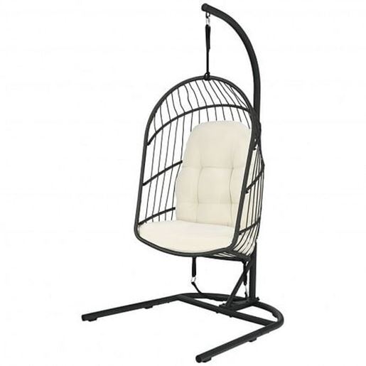 Picture of Hanging Wicker Egg Chair with Stand -Beige - Color: Beige