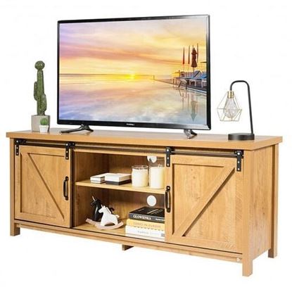 Foto de TV Stand Media Center Console Cabinet with Sliding Barn Door - Golden - Color: Golden - Size: 58" x 15.5" x 23.5"