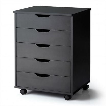 Picture of 5 Drawer Mobile Lateral Filing Storage Home Office Floor Cabinet with Wheels-Black - Color: Black