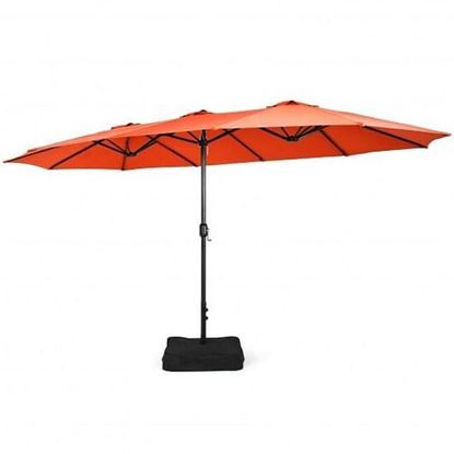 Picture of 15 Feet Double-Sided Twin Patio Umbrella with Crank and Base Coffee in Outdoor Market-Orange - Color: Orange