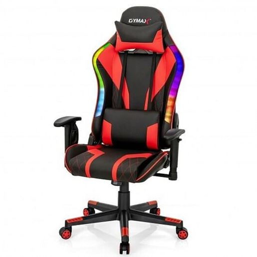 Picture of Gaming Chair Adjustable Swivel Computer Chair with Dynamic LED Lights-Red - Color: Red