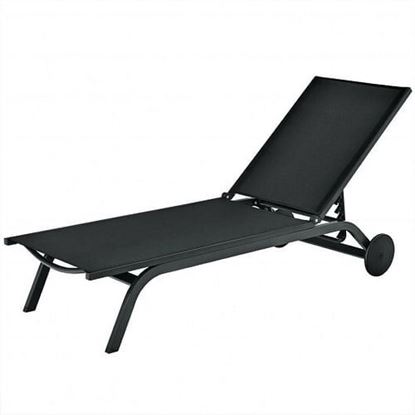 Picture of Aluminum Fabric Outdoor Patio Lounge Chair with Adjustable Reclining -Black - Color: Black