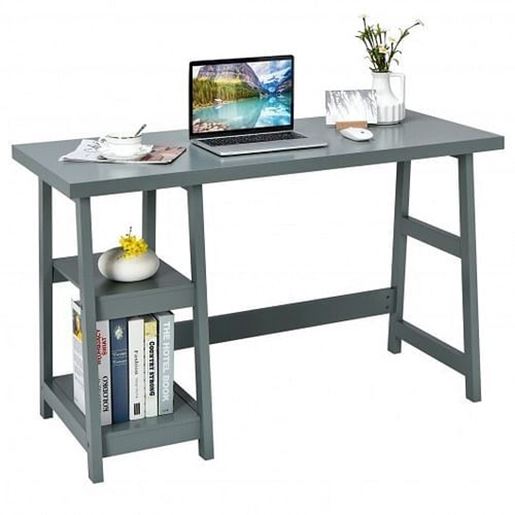 Picture of Trestle Computer Desk Home Office Workstation with Removable Shelves-Gray - Color: Gray