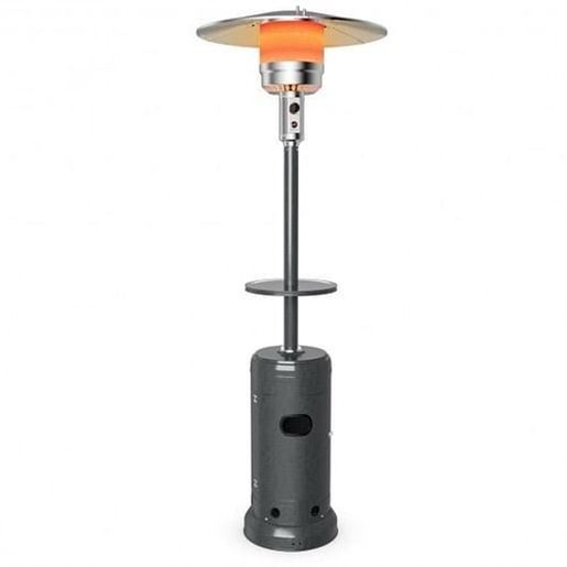 Picture of Outdoor Heater Propane Standing LP Gas Steel with Table & Wheels-Gray - Color: Gray