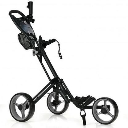 图片 Folding 3 Wheels Golf Push Cart with Brake Scoreboard Adjustable Handle-Gray - Color: Gray