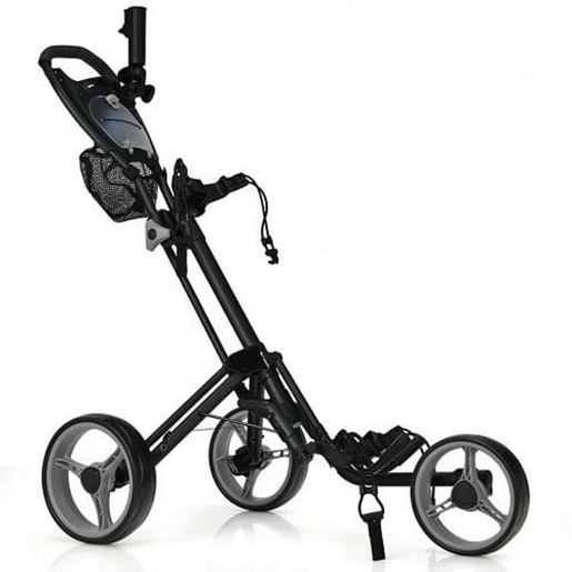 图片 Folding 3 Wheels Golf Push Cart with Brake Scoreboard Adjustable Handle-Gray - Color: Gray