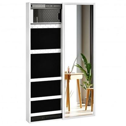 Picture of Wall Mounted Jewelry Full-Length Mirror Slide Cabinet Armoire-White - Color: White