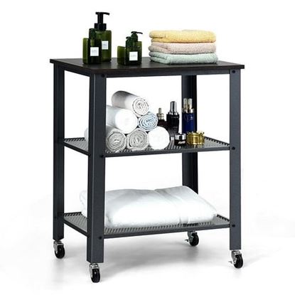 Picture of 3-Tier Kitchen Utility  Industrial Cart with Storage-Black - Color: Black