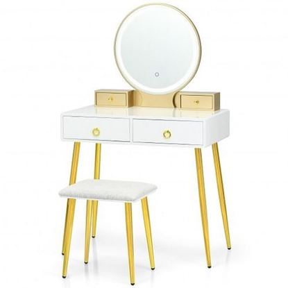 Picture of Vanity Table Set with Mirror-White - Color: White