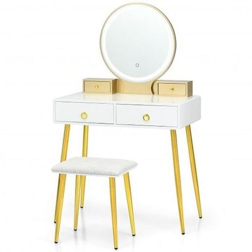 Picture of Vanity Table Set with Mirror-White - Color: White