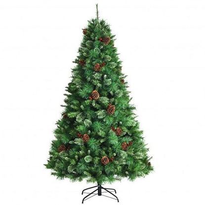 Picture of 7 Feet Unlit Hinged PVC Artificial Christmas Pine Tree with Red Berries - Color: Green - Size: 7 ft