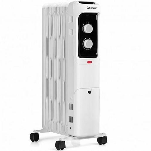 Picture of 1500W Oil Filled Portable Radiator Space Heater with Adjustable Thermostat-White - Color: White