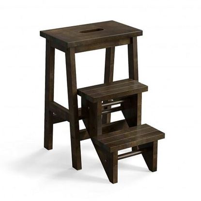 Picture of 3-in-1 Rubber Wood Step Stool with Convenient Handle-Brown - Color: Brown