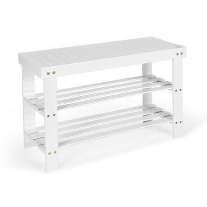 Picture of 3-Tier Bamboo Shoe Bench Holds up to 6 Pairs for Entry-White - Color: White