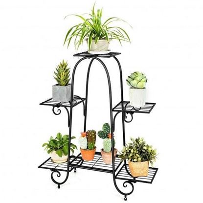 Picture of 6-Tier Plant Stand with Adjustable Foot Pads-Black - Color: Black