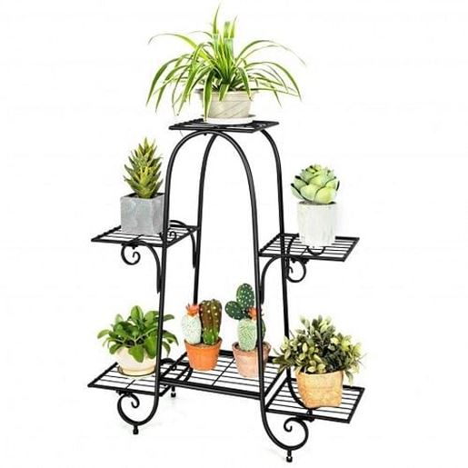 Picture of 6-Tier Plant Stand with Adjustable Foot Pads-Black - Color: Black