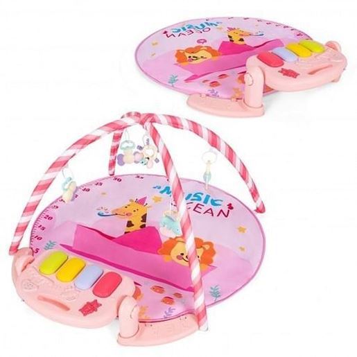 Picture of Baby Activity Play Piano Gym Mat with 5 Hanging Sensory Toys-Pink - Color: Pink