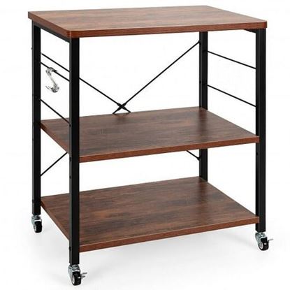 Picture of 3-Tier Kitchen Baker's Rack Microwave Oven Storage Cart with Hooks-Vintage - Color: Vintage