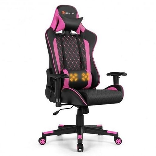 Picture of Massage Gaming Chair with Lumbar Support and Headrest-Pink - Color: Pink