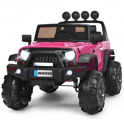 Picture of 12V Kids Spring Suspension Ride On Truck-Pink - Color: Pink