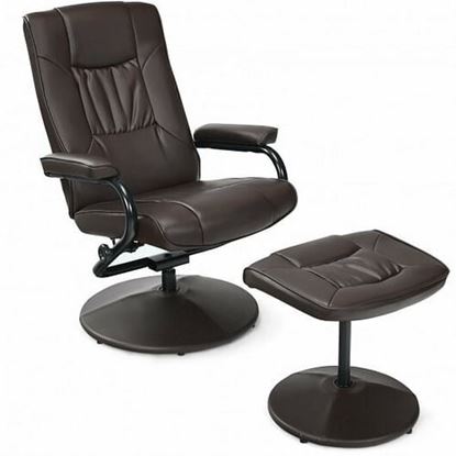 Picture of 360?Â° PVC Leather Swivel Recliner Chair with Ottoman-Brown - Color: Brown