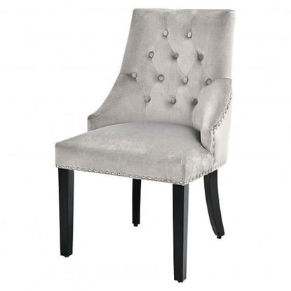 Picture of Modern Upholstered Button-Tufted Dining Chair with Naild Trim-Gray - Color: Gray