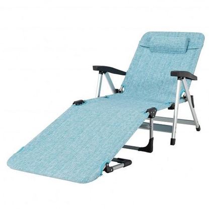 Picture of Beach Folding Chaise Lounge Recliner with 7 Adjustable Position-Blue - Color: Blue