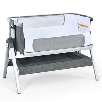 Picture of Baby Bassinet Bedside Sleeper with Storage Basket and Wheel for Newborn-Gray - Color: Gray