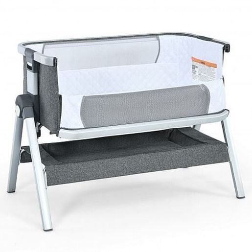 图片 Baby Bassinet Bedside Sleeper with Storage Basket and Wheel for Newborn-Gray - Color: Gray