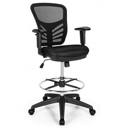 Picture of Mesh Drafting Chair Office Chair with Adjustable Armrests and Foot-Ring-Black - Color: Black