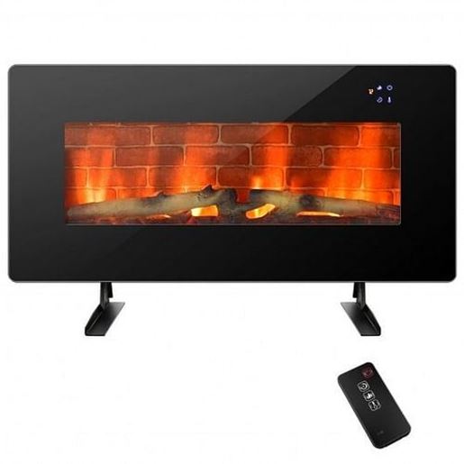 Picture of 36 Inch Electric Wall Mounted Freestanding Fireplace with Remote Control-Black - Color: Black