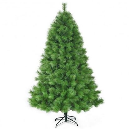 Image de 7 Feet Hinged Artificial Christmas Tree Holiday Decoration with Stand - Color: Green - Size: 7 ft