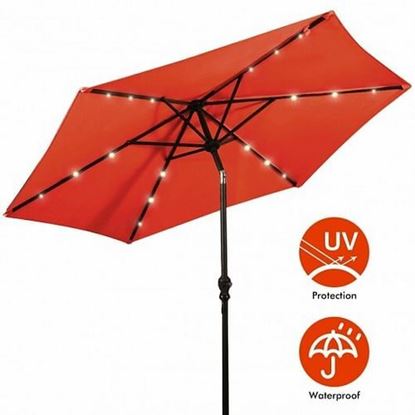 Picture of 9' Patio LED Solar Umbrella with Crank-Orange - Color: Orange