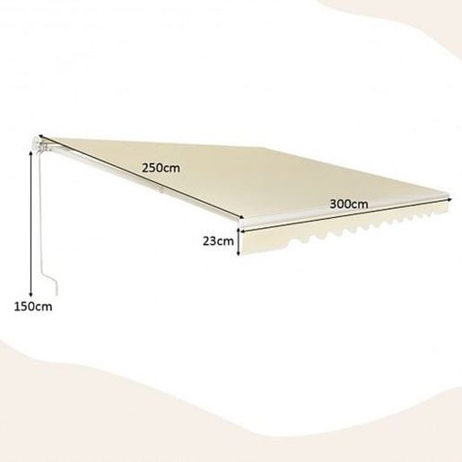 Picture of Outdoor Manual Retractable Awning Cover Shelter Patio Sun Shade-Beige - Color: Beige