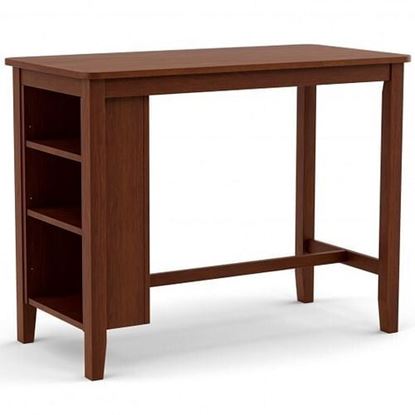 Picture of Counter Height Bar Table with 3-tier Storage Shelves - Color: Walnut