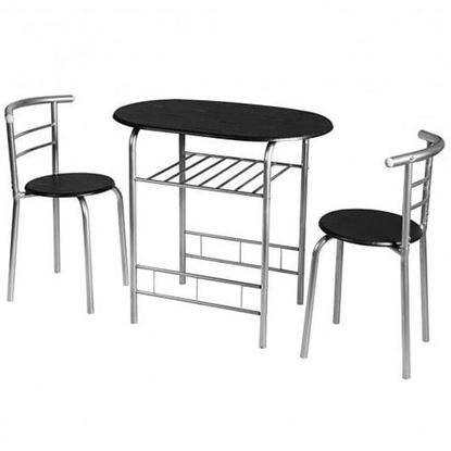 Picture of 3 pcs Home Kitchen Bistro Pub Dining Table 2 Chairs Set- Silver - Color: Silver