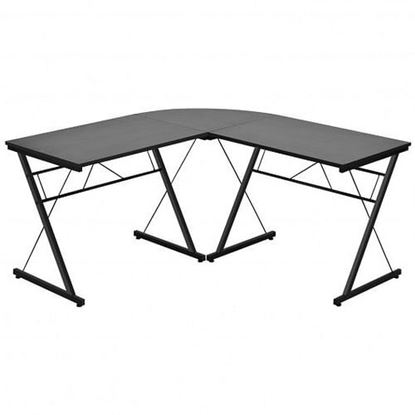 Picture of 59" L-Shaped Corner Desk Computer Table for Home Office Study Workstation-Black - Color: Black