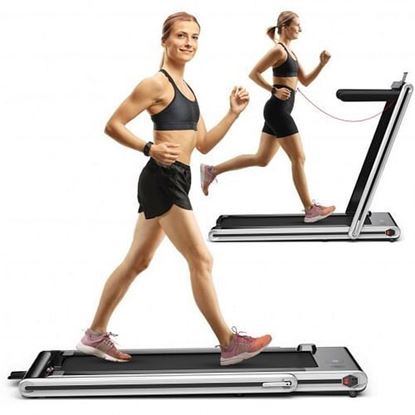 Picture of 2-in-1 Folding Treadmill 2.25HP Jogging Machine with Dual LED Display-Silver - Color: Silver