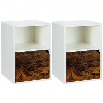 Picture of Set of 2 Nightstands Side End Table for Living Room-White - Color: White