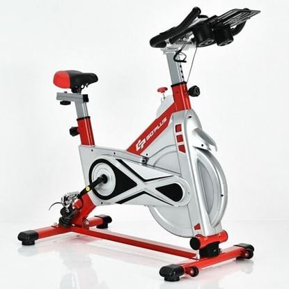 Picture of Stationary Silent Belt Adjustable Exercise Bike with Phone Holder and Electronic Display-Red - Color: Red