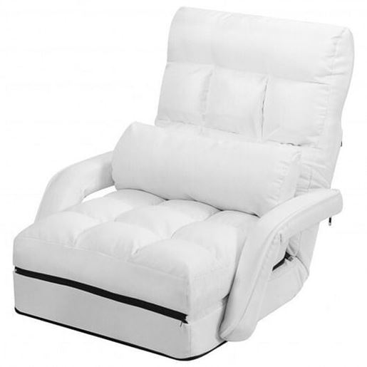 Picture of Folding Lazy Floor Chair Sofa with Armrests and Pillow-White - Color: White