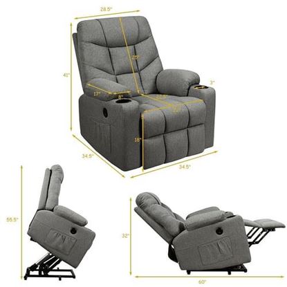 Picture of Electric Power Lift Recliner Massage Sofa-Light Gray - Color: Light Gray