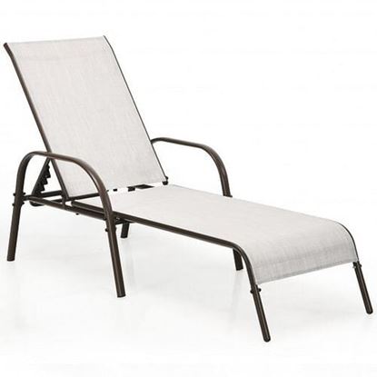 Picture of Adjustable Patio Chaise Folding Lounge Chair with Backrest-Gray - Color: Gray