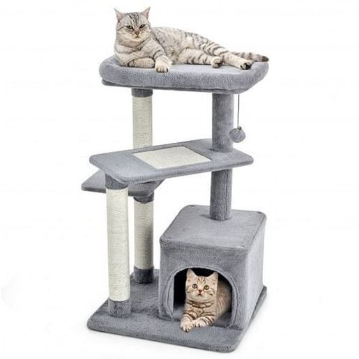 Picture of Cat Tree with Perch and Hanging Ball for Indoor Activity Play and Rest-Gray - Color: Gray