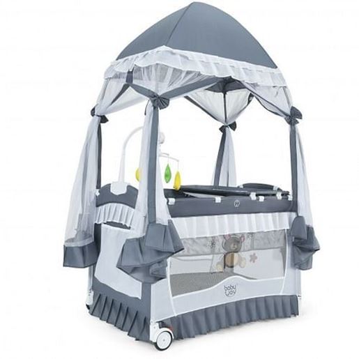 Picture of Portable Baby Playpen Crib Cradle with Carring Bag-Gray - Color: Gray