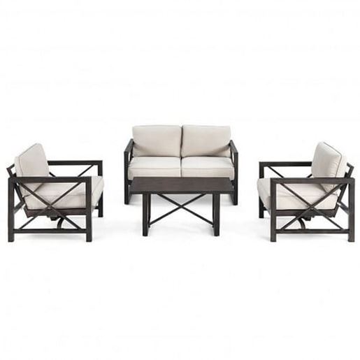 Picture of 2 Pieces 6 Inch Patiojoy Patio Coffee Table Set with Thick Cushion-Beige - Color: Beige