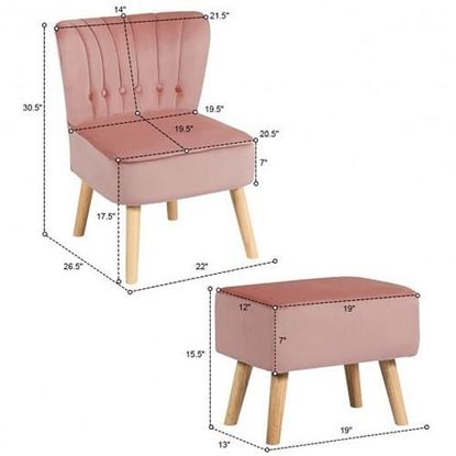 Picture of Leisure Chair and Ottoman Thick Padded Tufted Sofa Set-Pink - Color: Pink